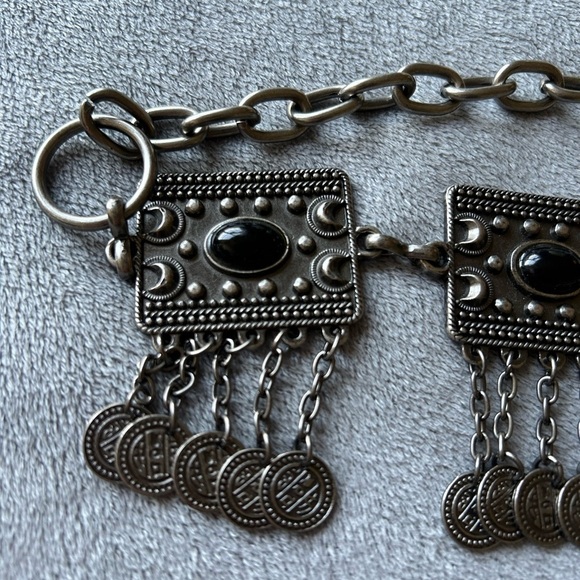 Vintage Silver Heavy Metal Moon coin belt with black stones! main image 4